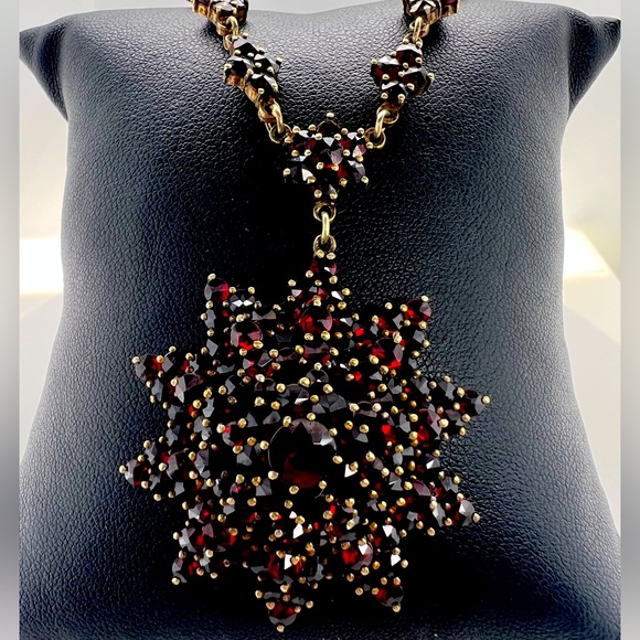 Antique Victorian 800 silver VERMEIL 1940s Garnet Stone Necklace ~RARE - Picture 1 of 8